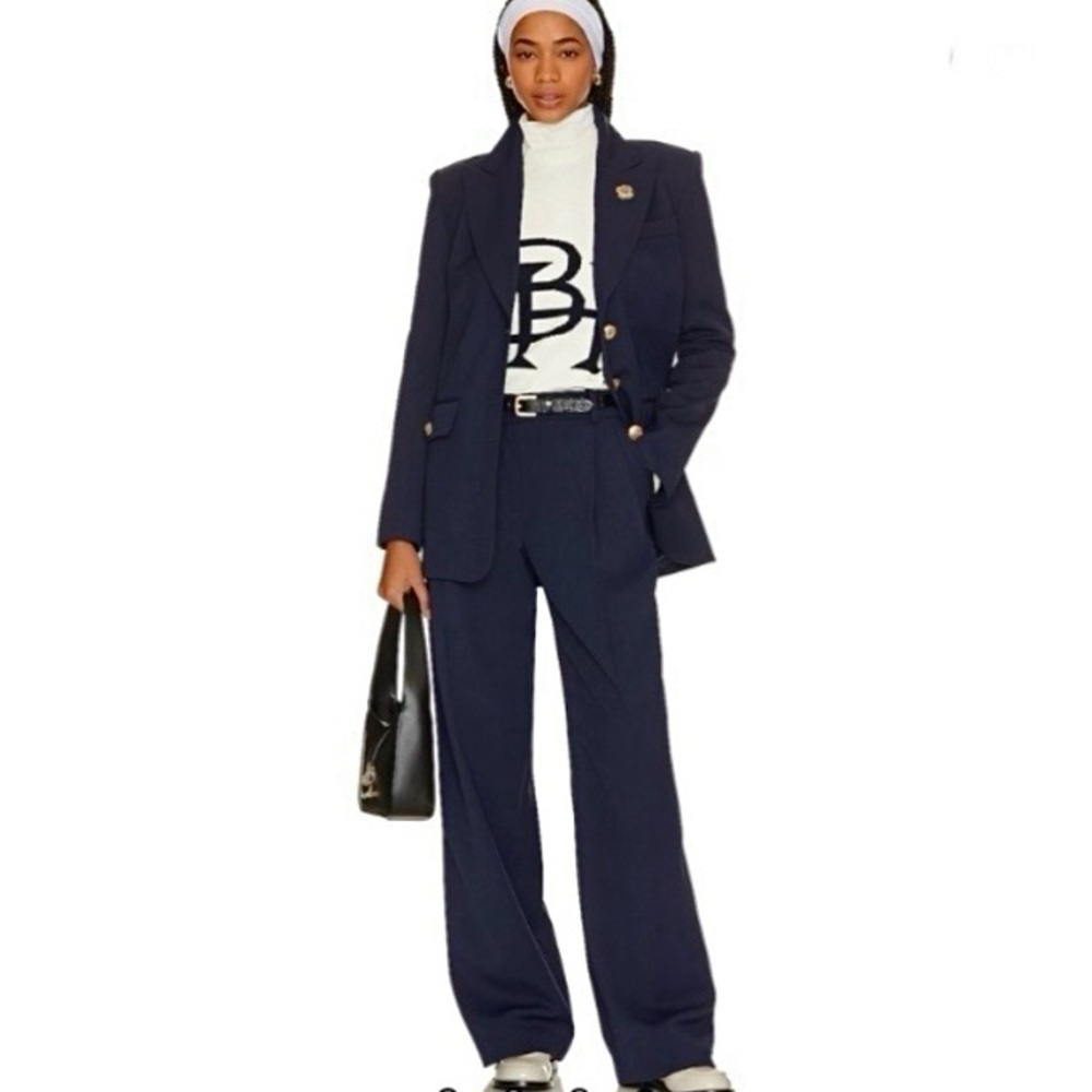 Beverly Hills REVOLVE New Wide Leg Pleated Trousers Pants Large 12 Navy Designer